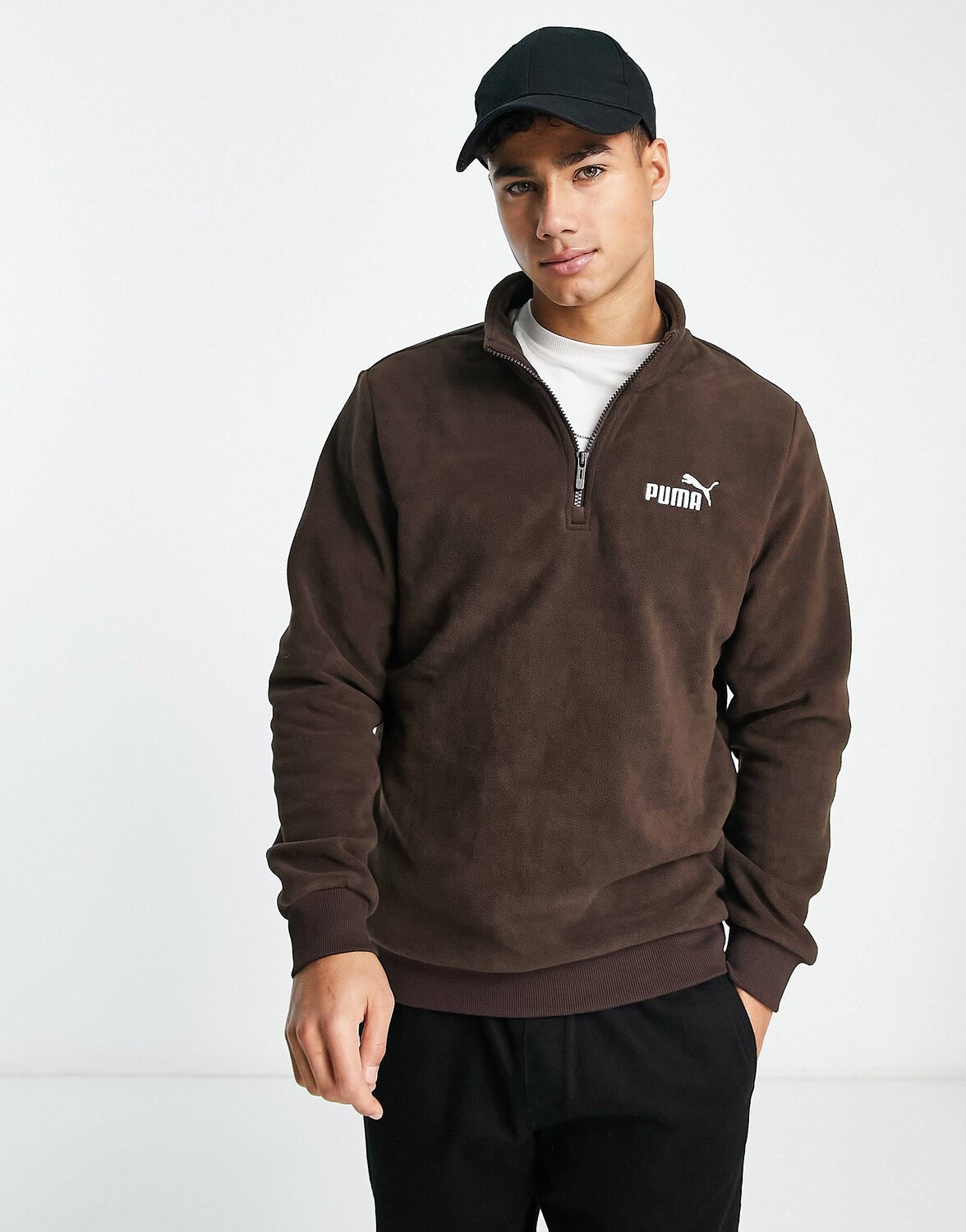 

Коричневая флисовая футболка с молнией 1/4 Puma Essentials, Коричневый