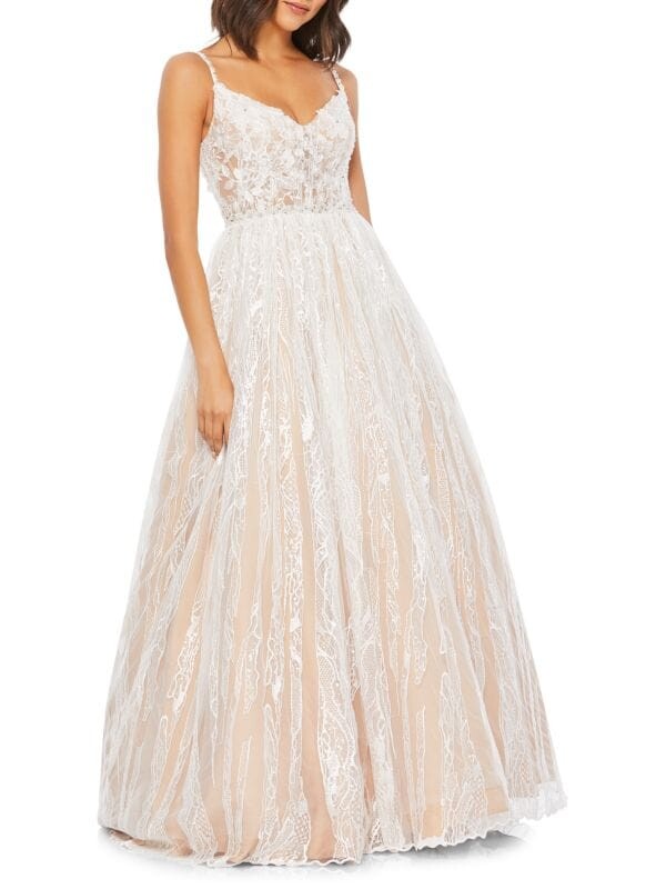 

Новое кружевное бальное платье Mac Duggal Ivory nude