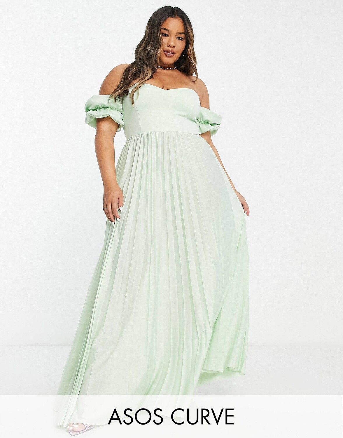 

Плиссированное платье макси цвета шалфея ASOS DESIGN Curve Curve - GREEN
