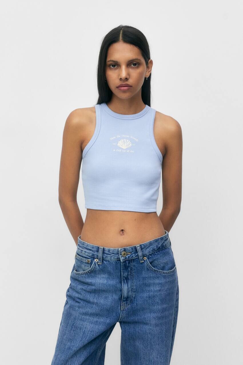 

Майка с морским рисунком Pull&Bear, аквамарин