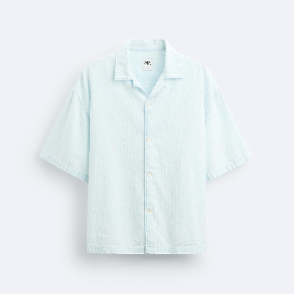 Рубашка Zara Striped Textured, голубой рубашка zara cropped striped голубой белый
