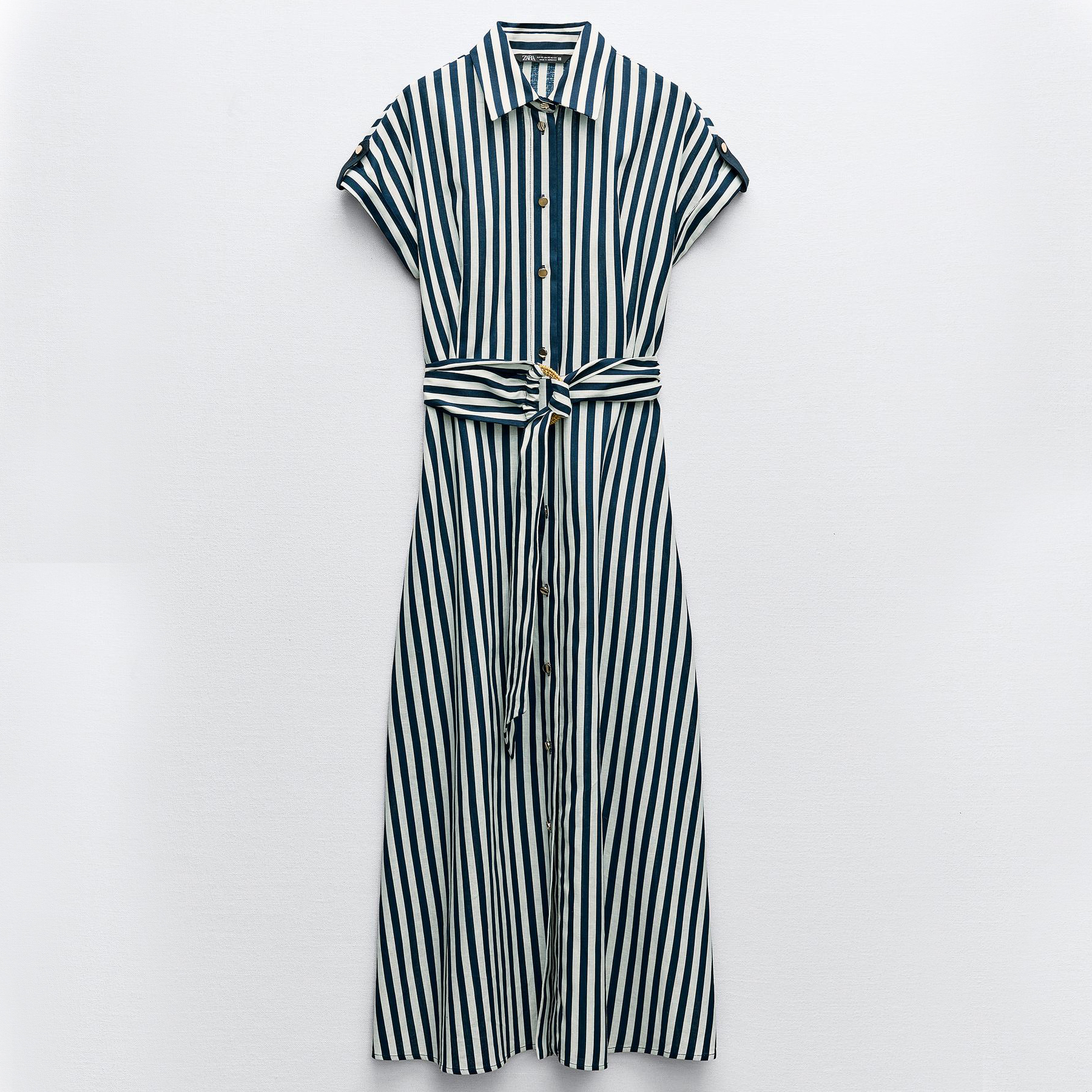 цена Платье Zara Striped Linen Blend Midi, синий/белый
