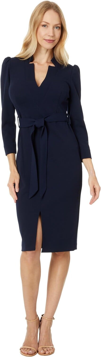 

Платье Calvin Klein L/S V-Neck Front Slit Sheath With Self Tie Belt, цвет Indigo