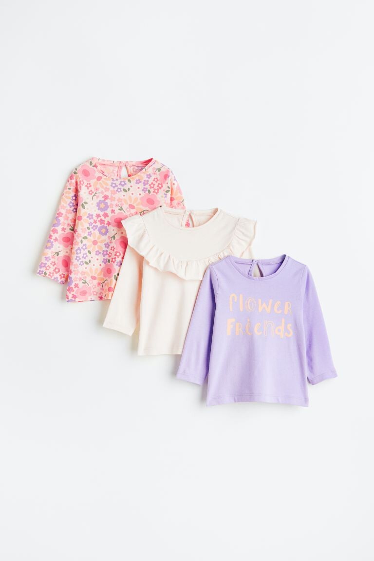 

Топ из хлопкового джерси с тремя комплектами H&M, розовый/цветы