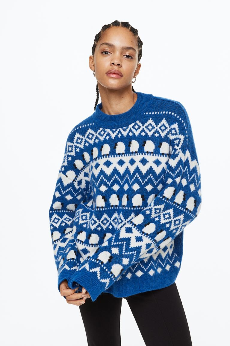 

Жаккардовый свитер H&M, синий/овца
