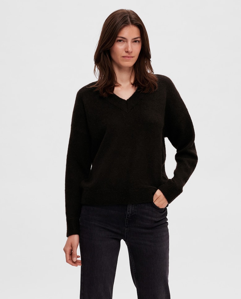 Женский свитер с V-образным вырезом Selected Femme, черный