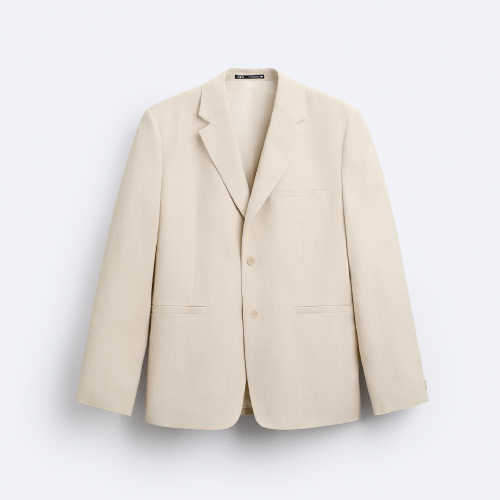 Пиджак Zara Viscose - Linen Suit, кремовый пиджак zara textured suit светло кремовый