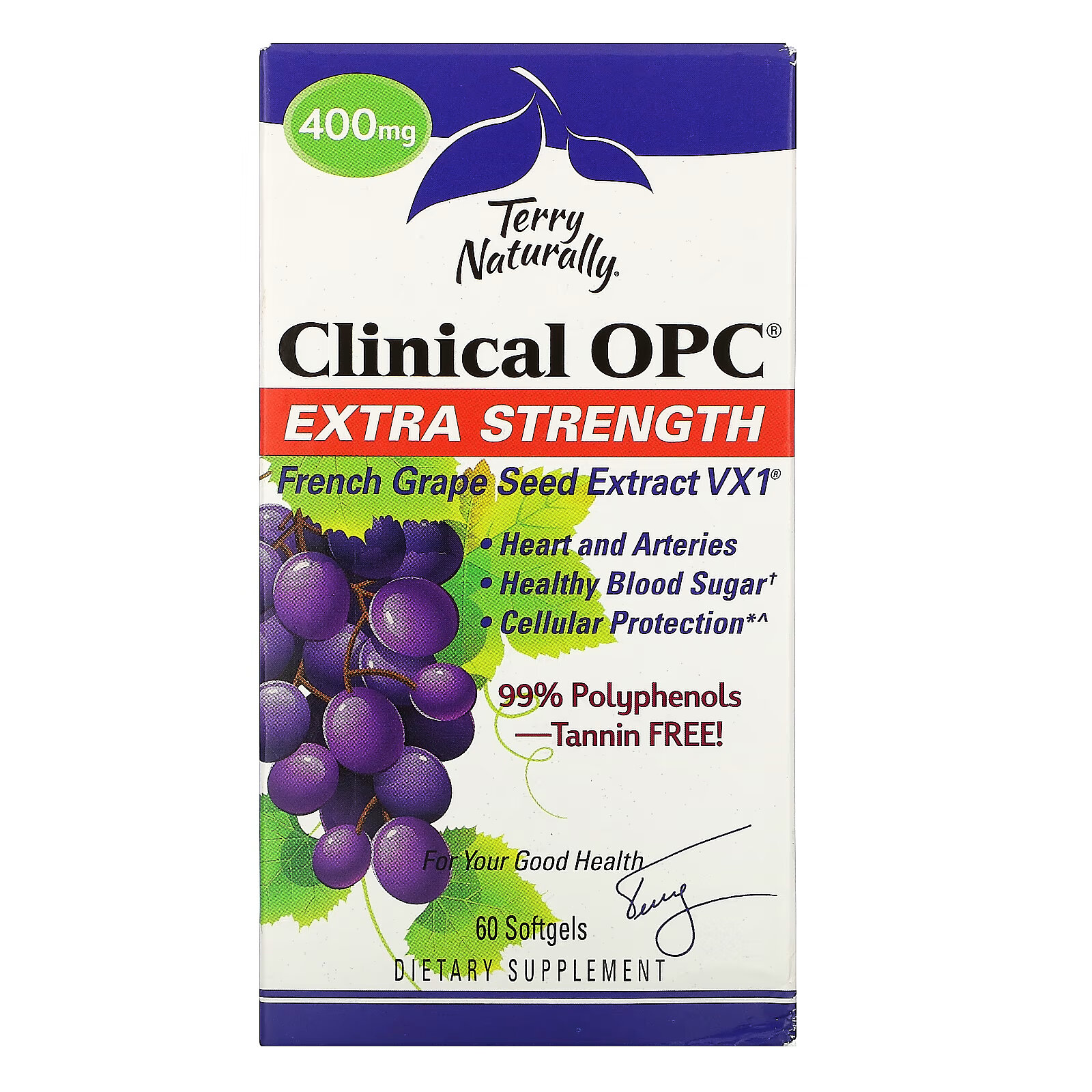 Terry Naturally, Clinical OPC, с повышенной силой действия, 400 мг, 60 мягких таблеток - фото