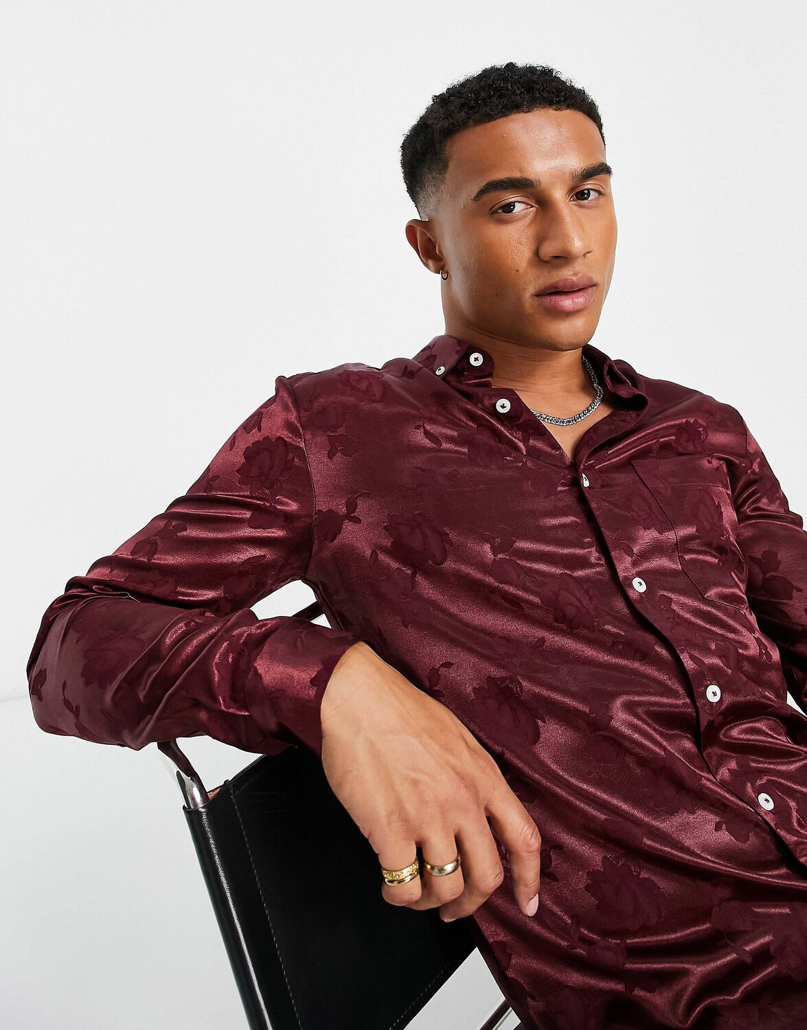 

Розовая жаккардовая рубашка стандартного атласного кроя ASOS DESIGN