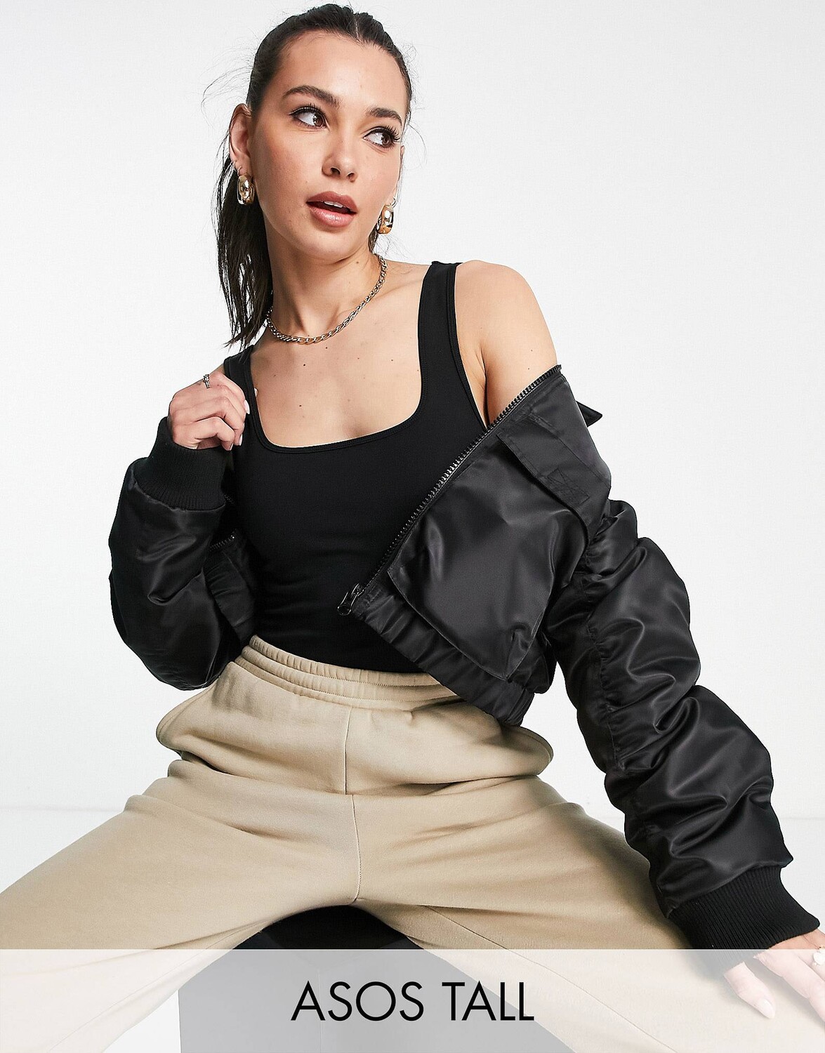 

Черное боди с вырезом спереди и сзади ASOS DESIGN Tall