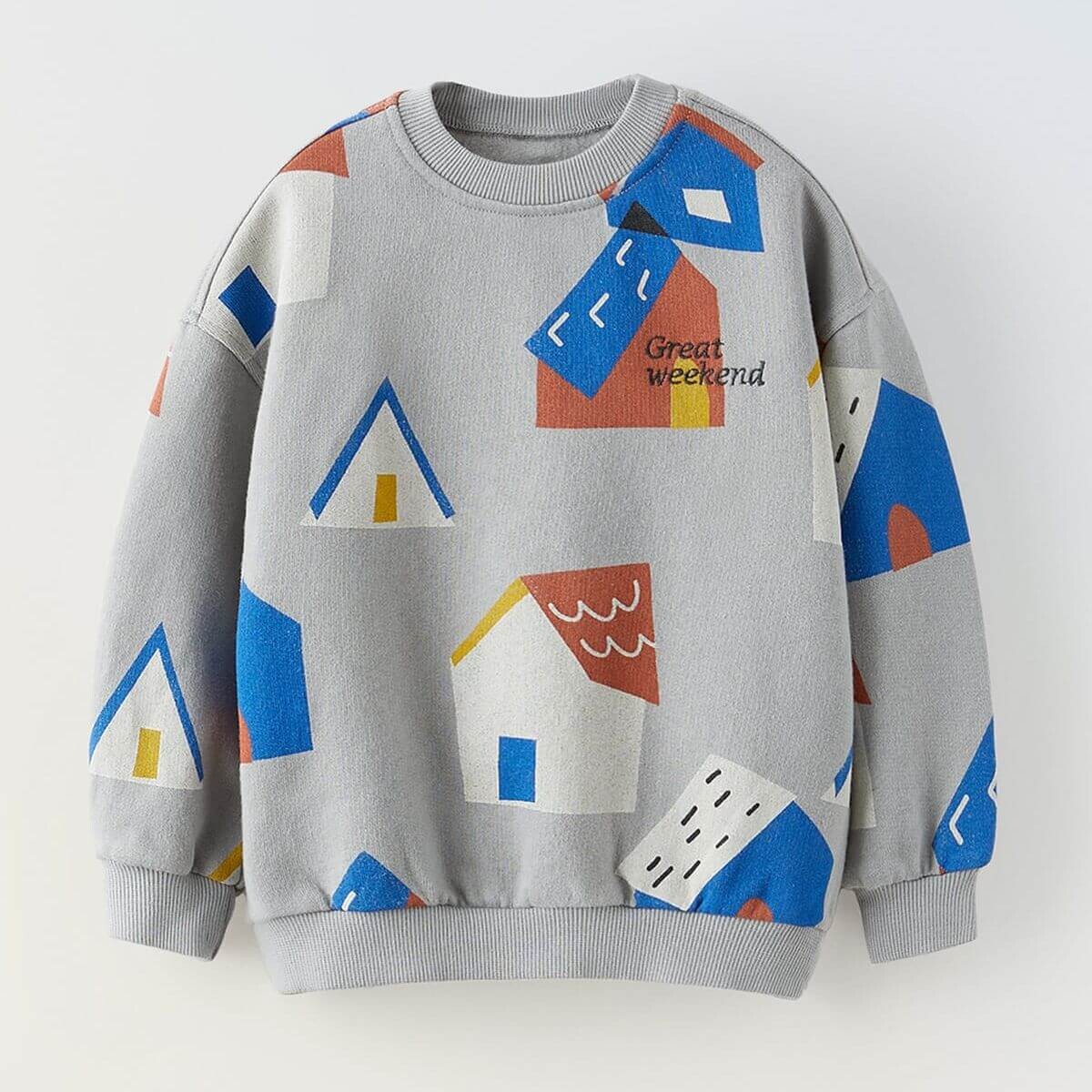 

Свитшот Zara Little House, серый/мультиколор