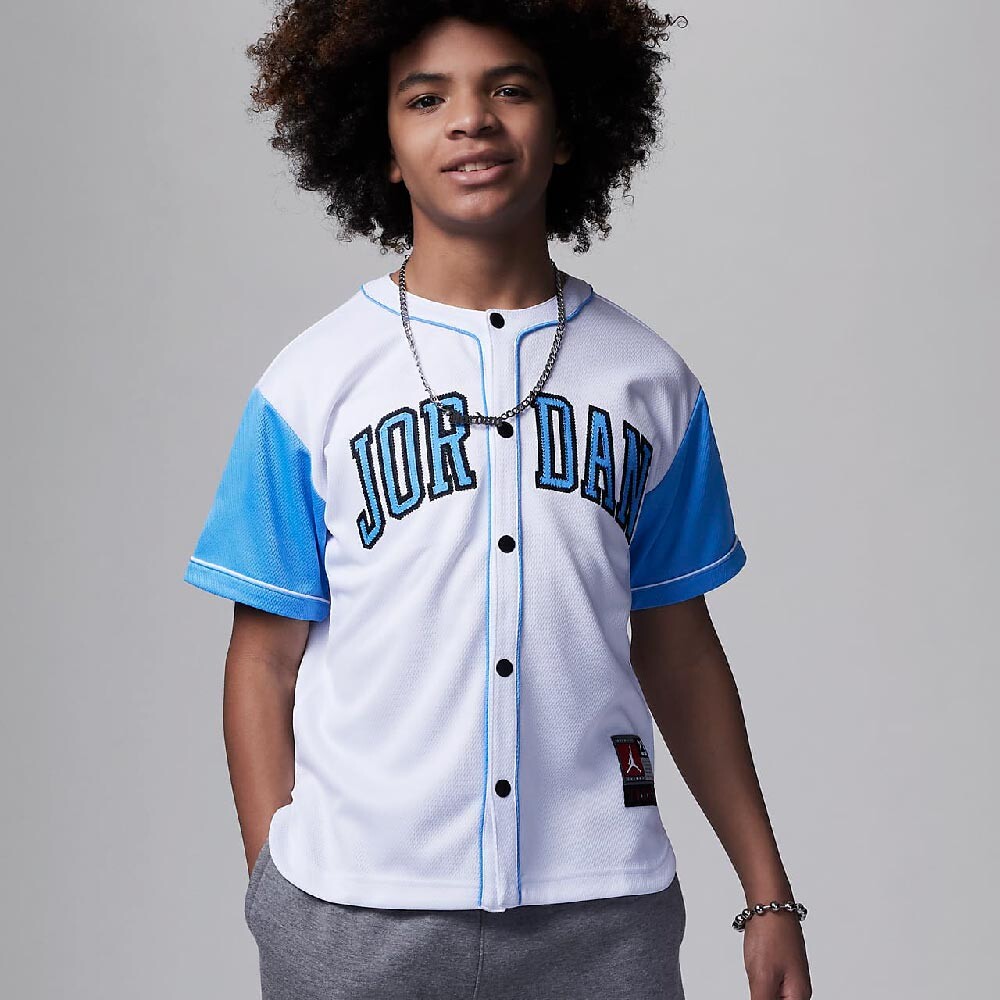 

Футболка Nike Jordan Large Kids Baseball, белый/голубой