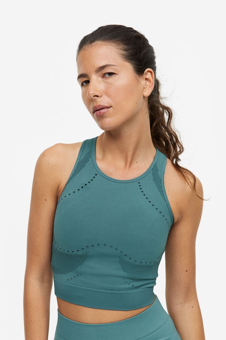 

Бесшовный спортивный укороченный топ DryMove H&M, бирюзовый