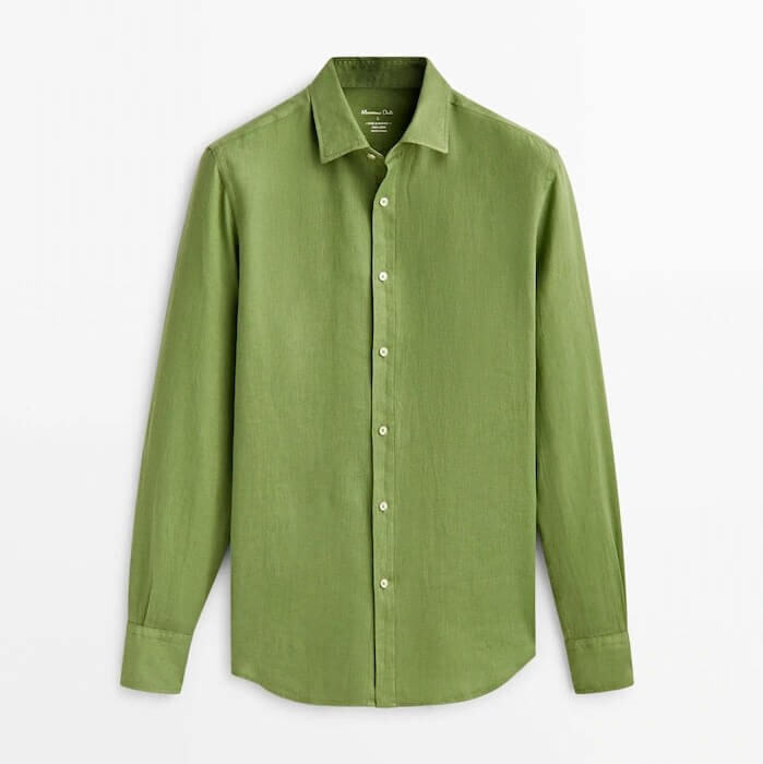 

Рубашка Massimo Dutti 100% Linen Slim-Fit, зеленый