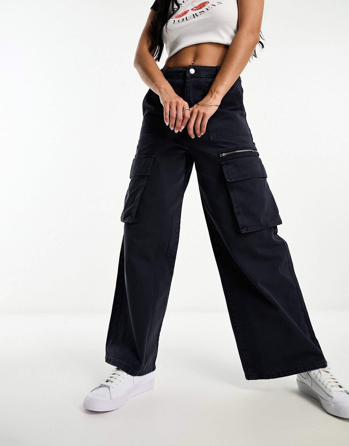 

Брюки Miss Selfridge Baggy Twill Cargo, темно-синий