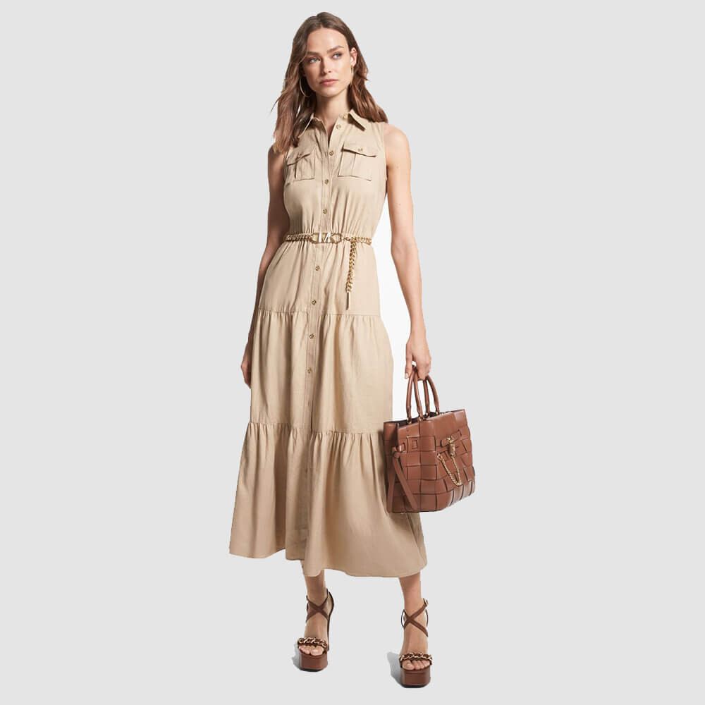 

Платье-рубашка Michael Michael Kors Slub Linen Blend, хаки