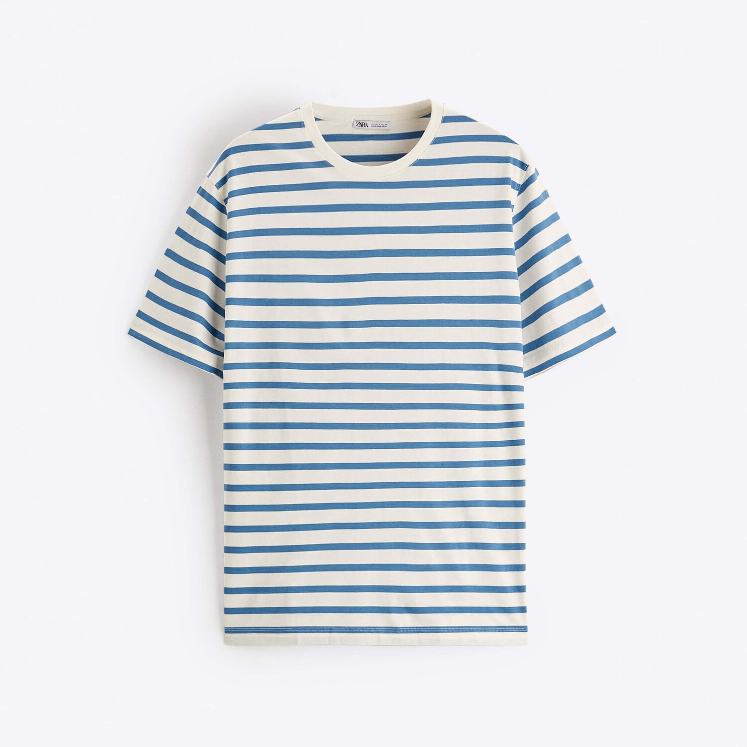 

Футболка Zara Basic Medium Weight, экрю/синий