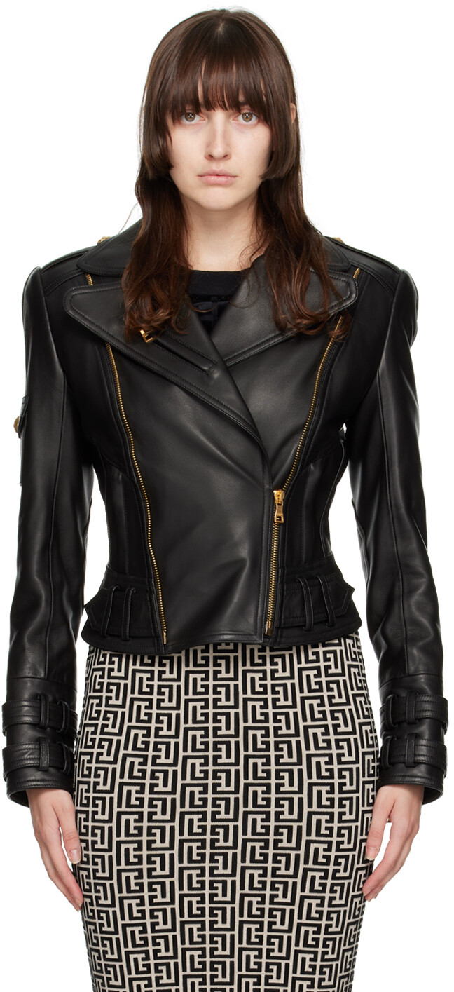 

Черная кожаная косуха Balmain