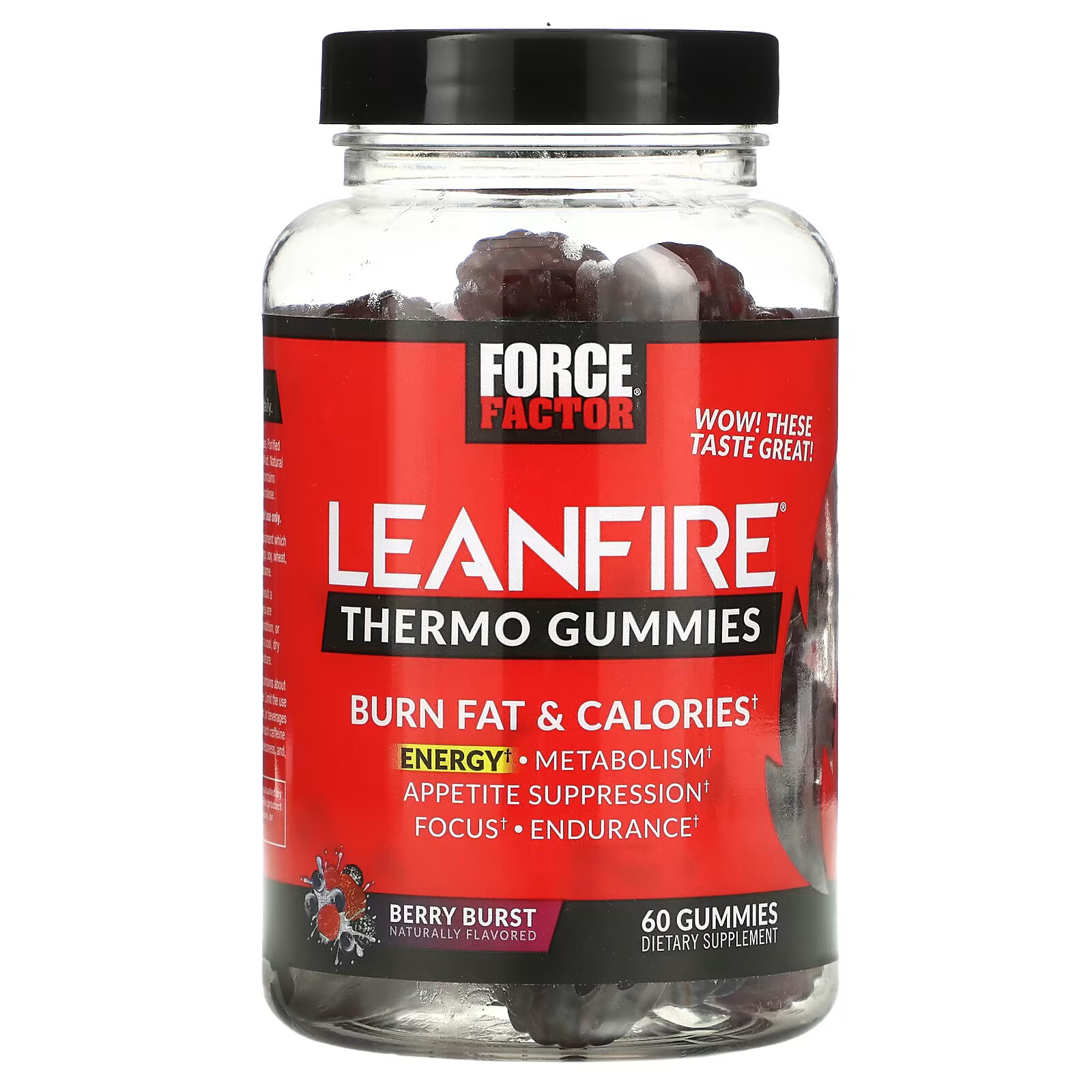 Force Factor, Leanfire Thermo, жевательные таблетки для сжигания жира, вкус ягод, 60 жевательных таблеток force factor leanfire жевательные таблетки с яблочным уксусом и закваской натуральный вкус яблочного уксуса 60 жевательных таблеток