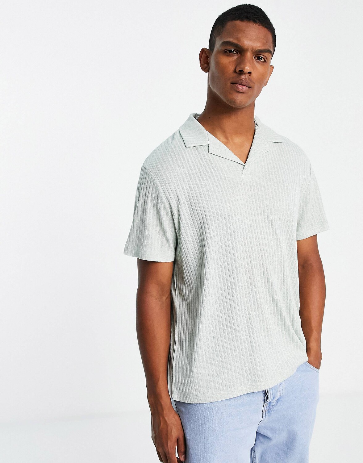 

Зеленая меланжевая футболка в рубчик свободного кроя ASOS DESIGN