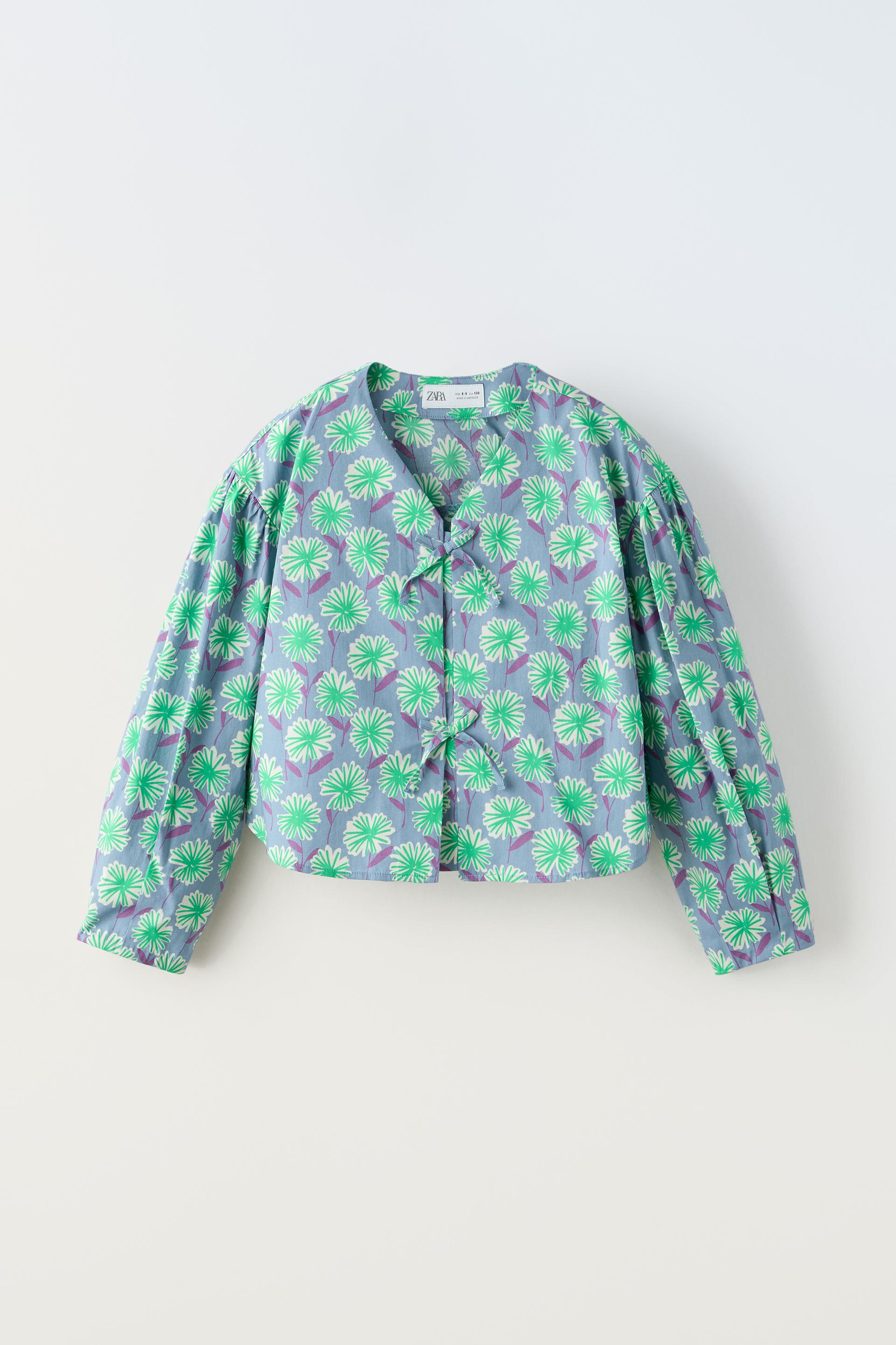 Блузка Zara Floral, сине-зеленый