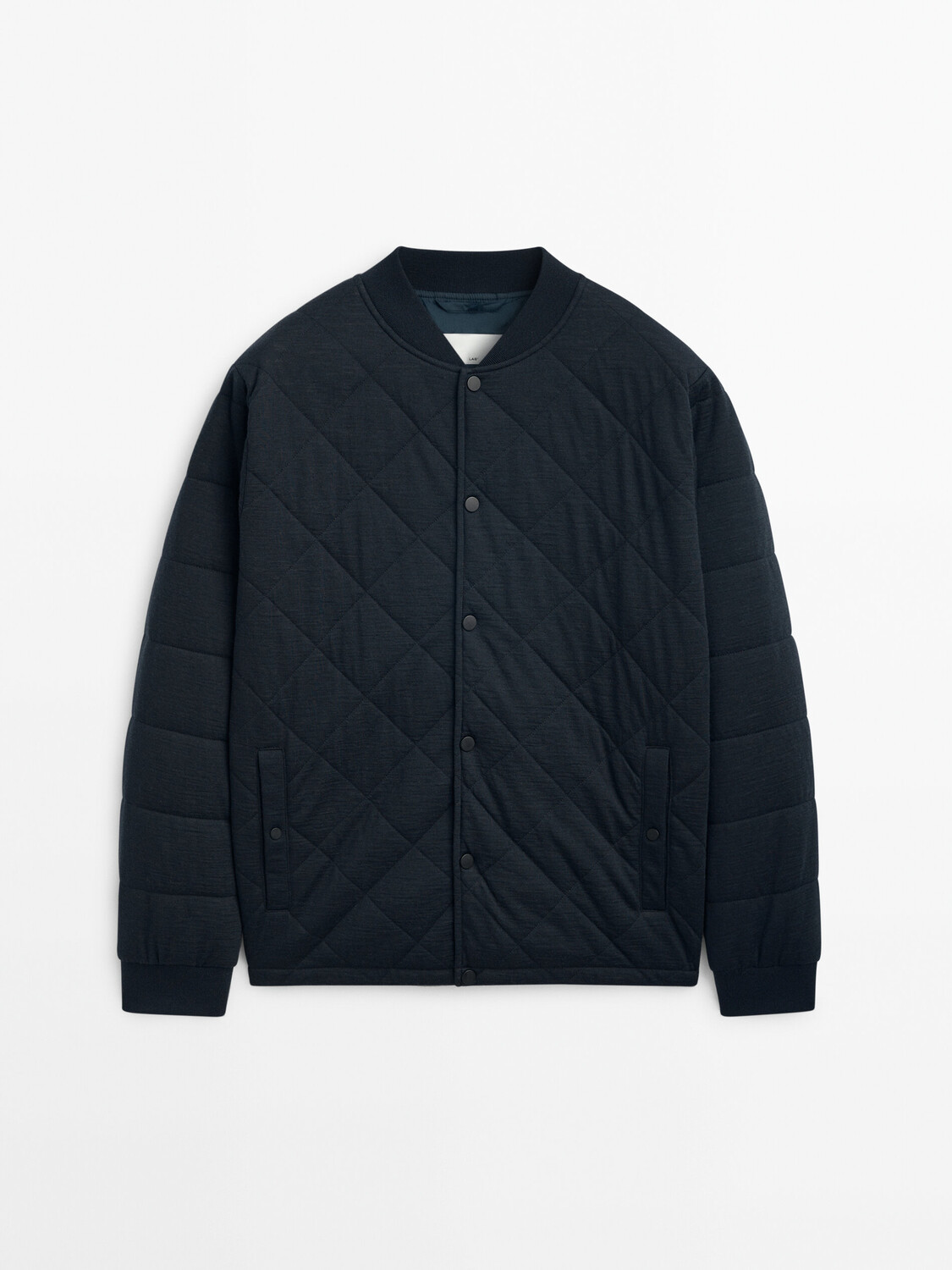 

Куртка-бомбер Massimo Dutti 100% Extra Fine Wool Varsity, темно-синий
