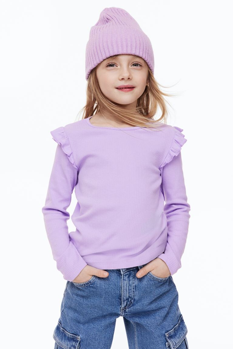 

Топ в рубчик с оборками H&M, светло-фиолетовый
