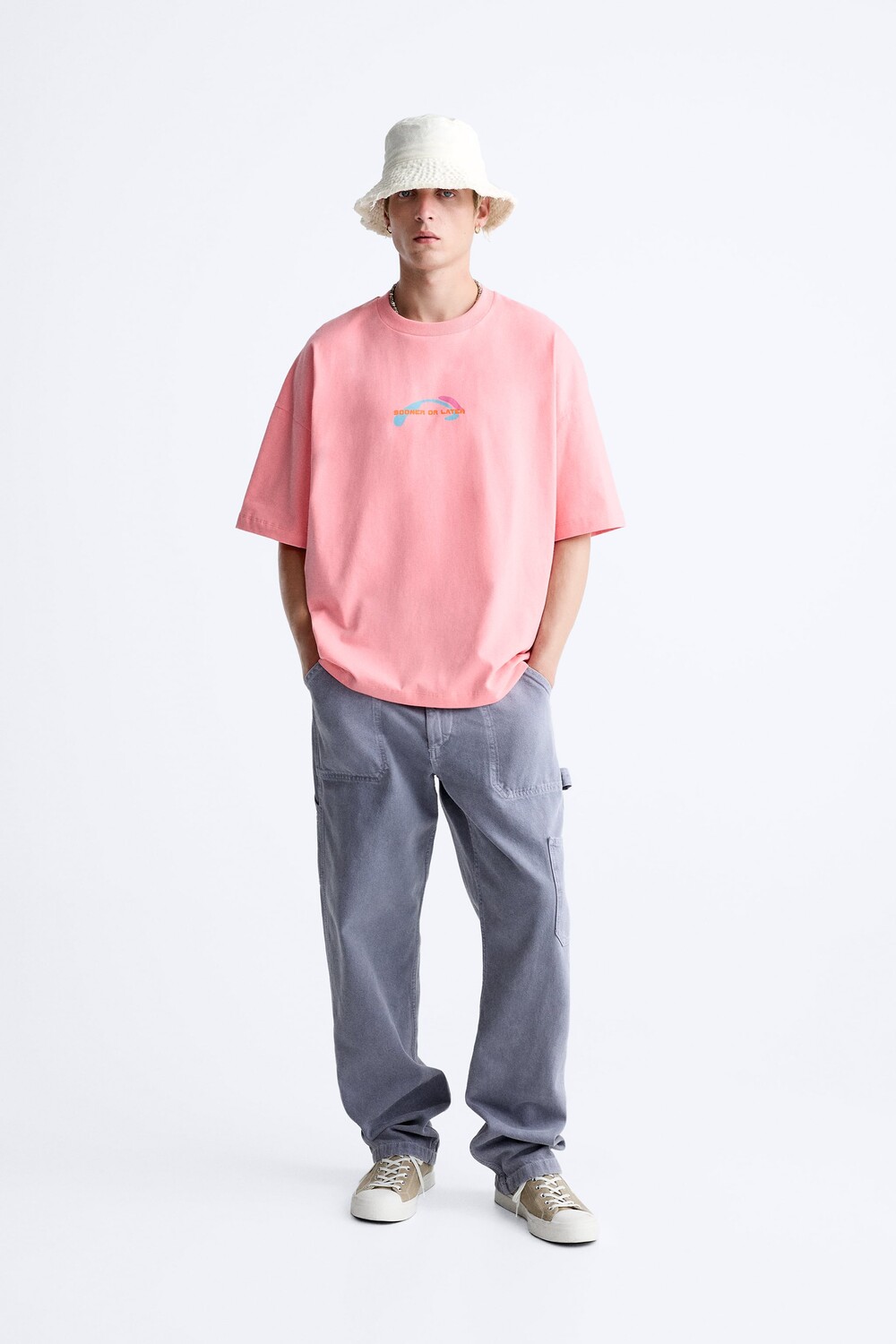 

Футболка с контрастным слоганом Zara, розовый