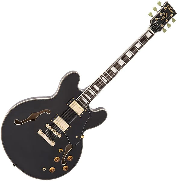 цена Электрогитара Vintage VSA500 ReIssued Semi Hollow Body Guitar - Gloss Black