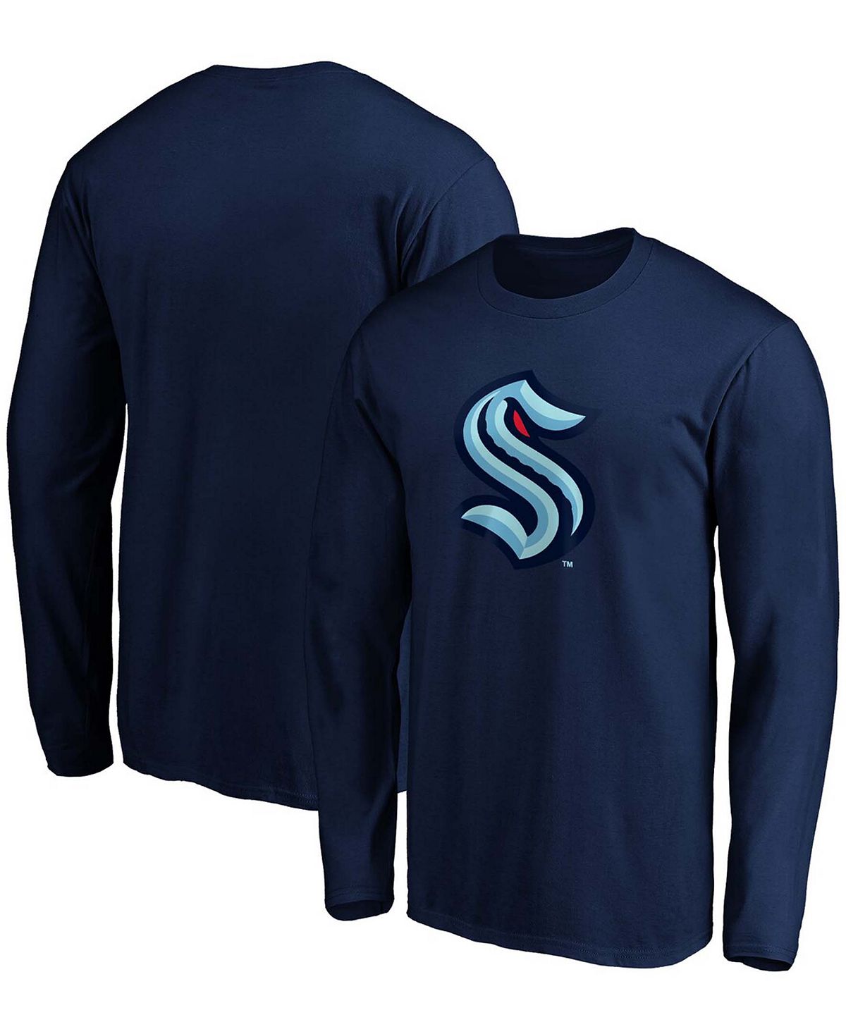 бейсболка nhl seattle kraken est 2021 Мужская темно-синяя футболка с длинным рукавом seattle kraken primary logo big and tall Fanatics, синий