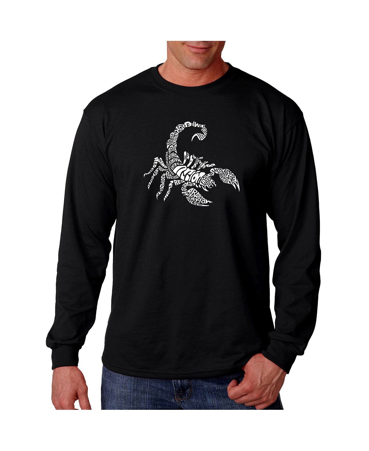 созвездие скорпиона Мужская футболка с длинным рукавом word art - types of scorpions LA Pop Art, черный