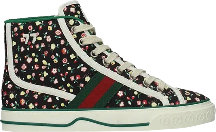 Кроссовки Gucci Wmns Tennis 1977 High Floral Print, синий - фото