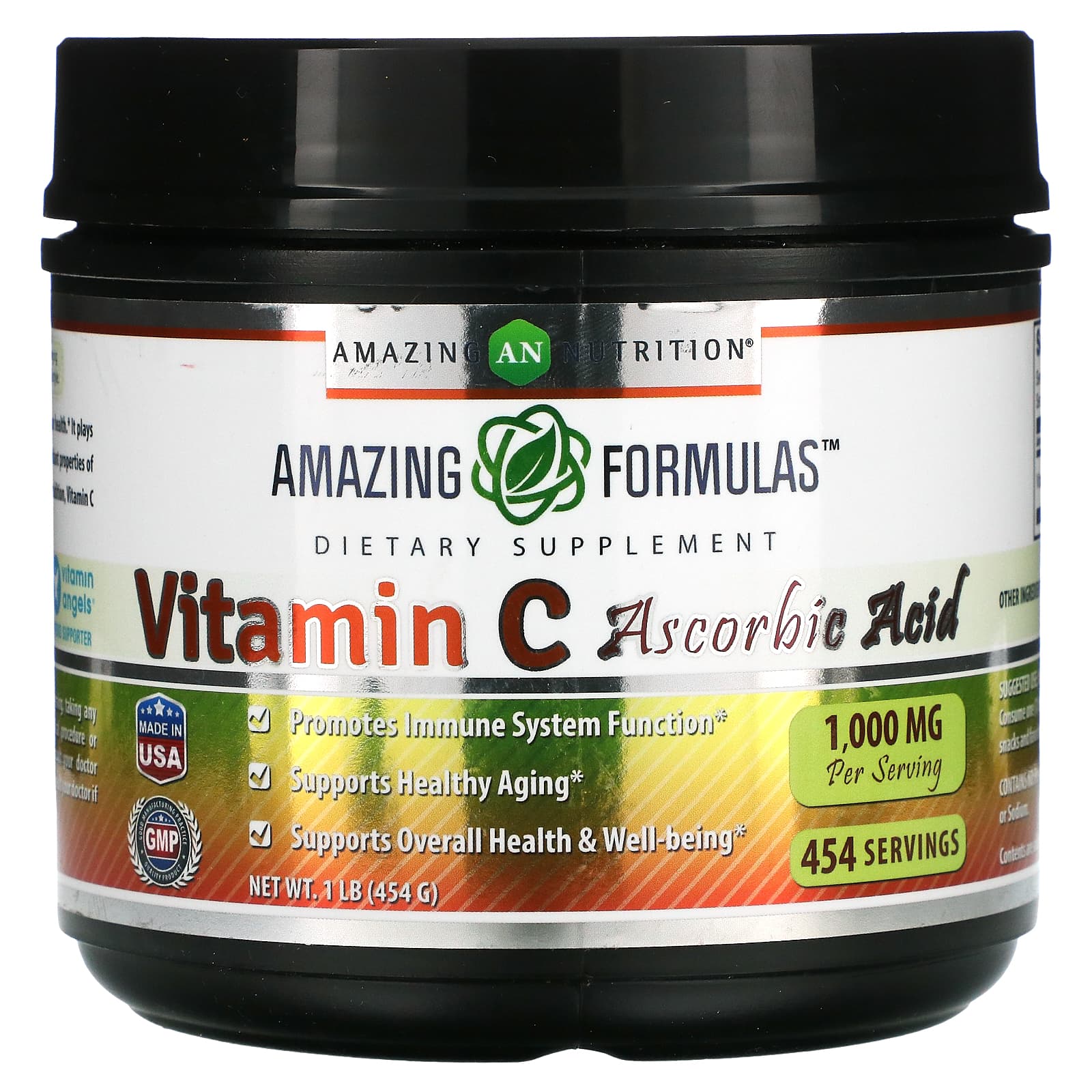 Витамин C Amazing Nutrition аскорбиновая кислота, 454 г nutribiotic immunity аскорбиновая кислота 100% чистый витамин c 454 г 16 унций