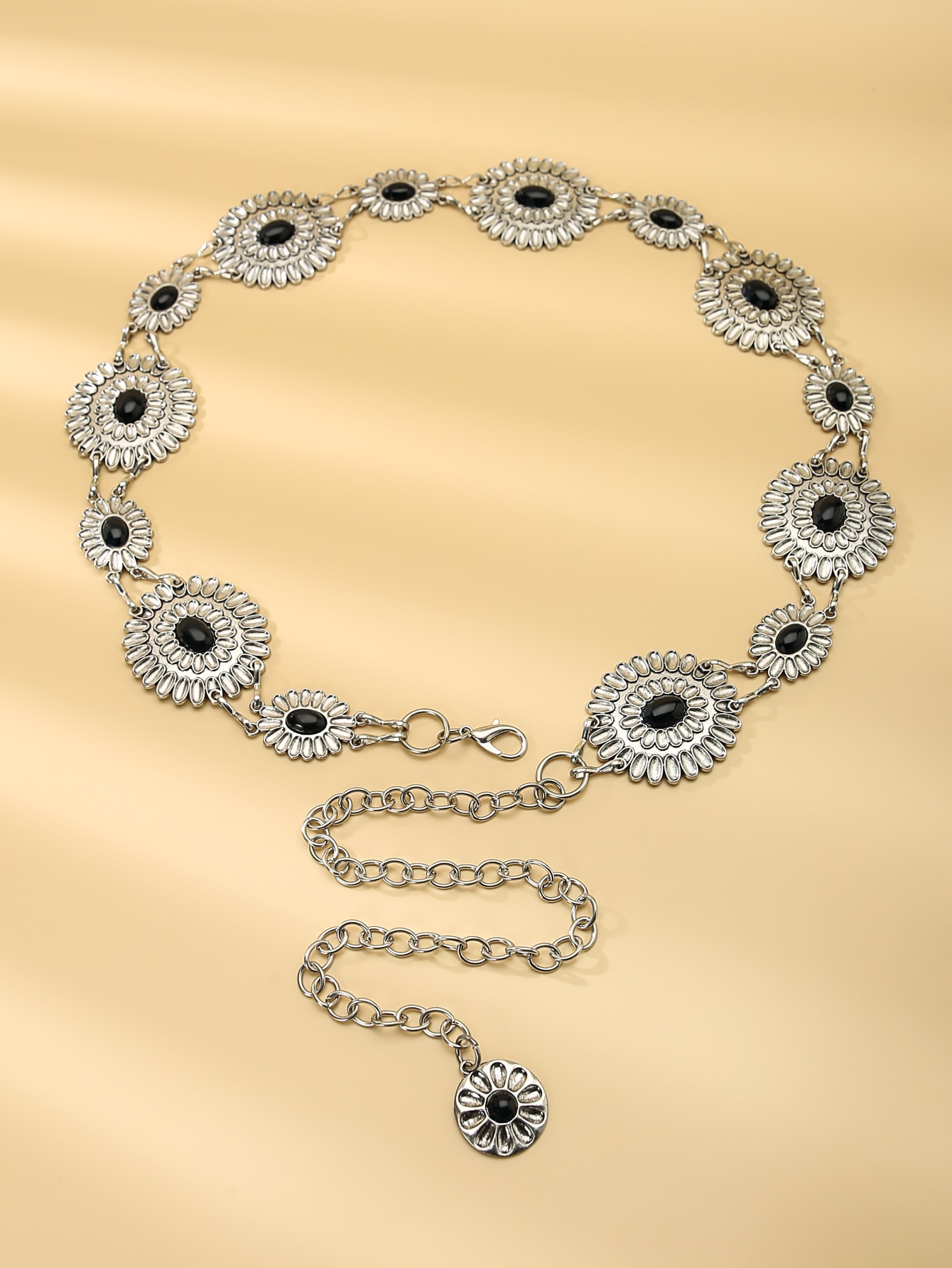 1шт женский богемный бирюзовый и цветочный декор пояс-цепочка для украшения платья в стиле бохо, серебро