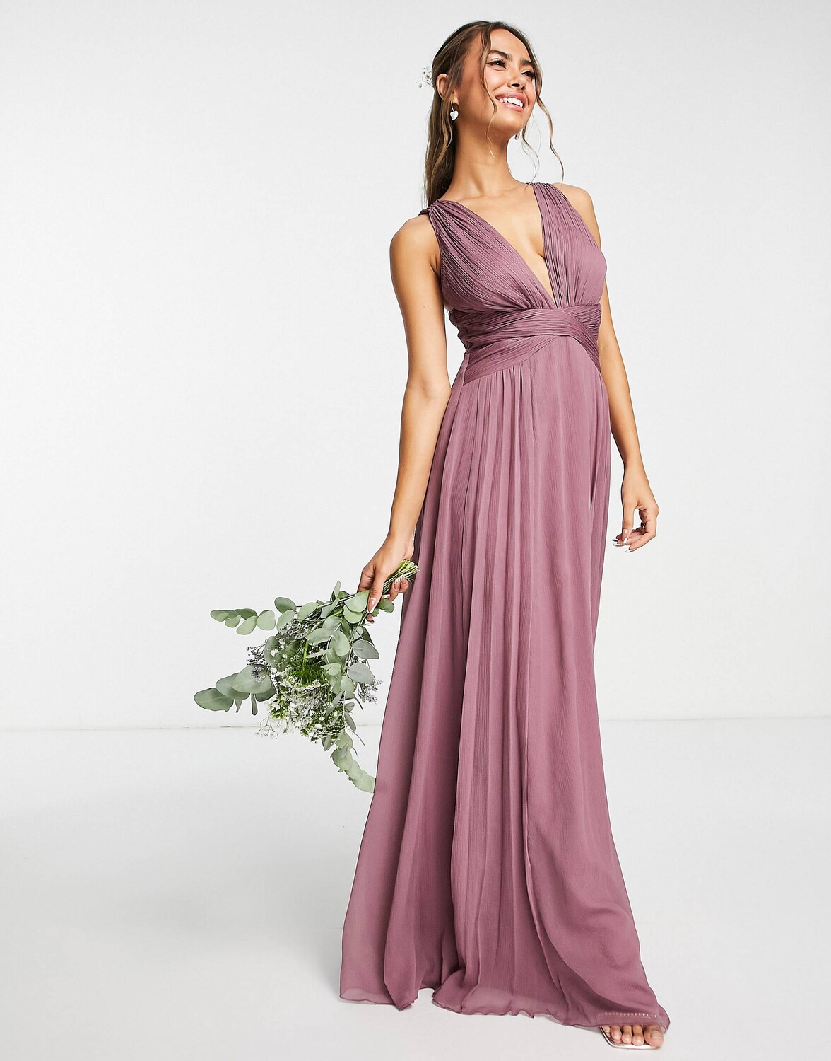 

Платье макси с драпировкой на лифе ASOS DESIGN Bridesmaid, розовый