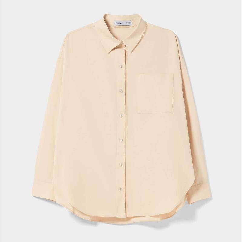 

Рубашка Bershka Oversize Poplin, бежевый