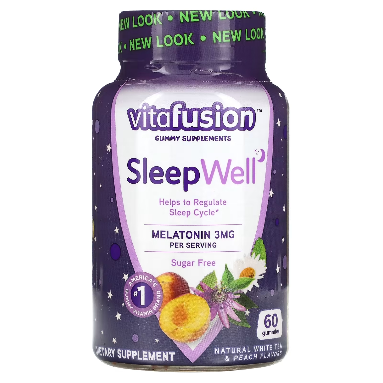 Поддержка Сна для Взрослых VitaFusion SleepWell, натуральный белый чай и персик, 60 жевательных таблеток mommy s bliss послеродовая поддержка энергия восстановление натуральный лимон 60 жевательных таблеток
