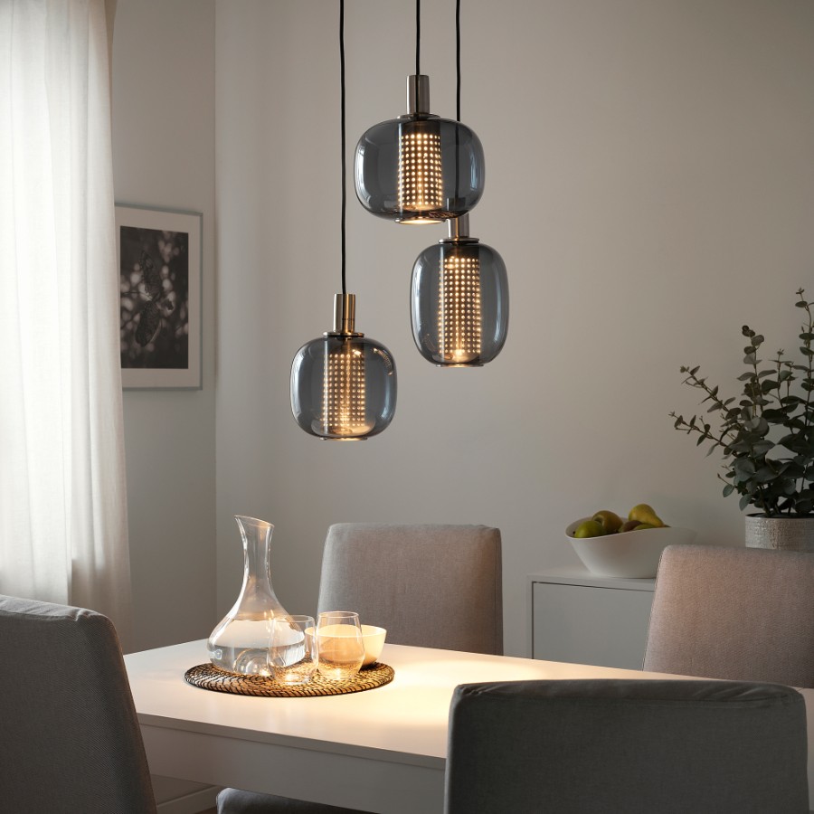 Подвесной светильник Ikea Hogvind 3 Lamps, никелированный/серый стекло –  заказать по выгодной цене из-за рубежа в «CDEK.Shopping»