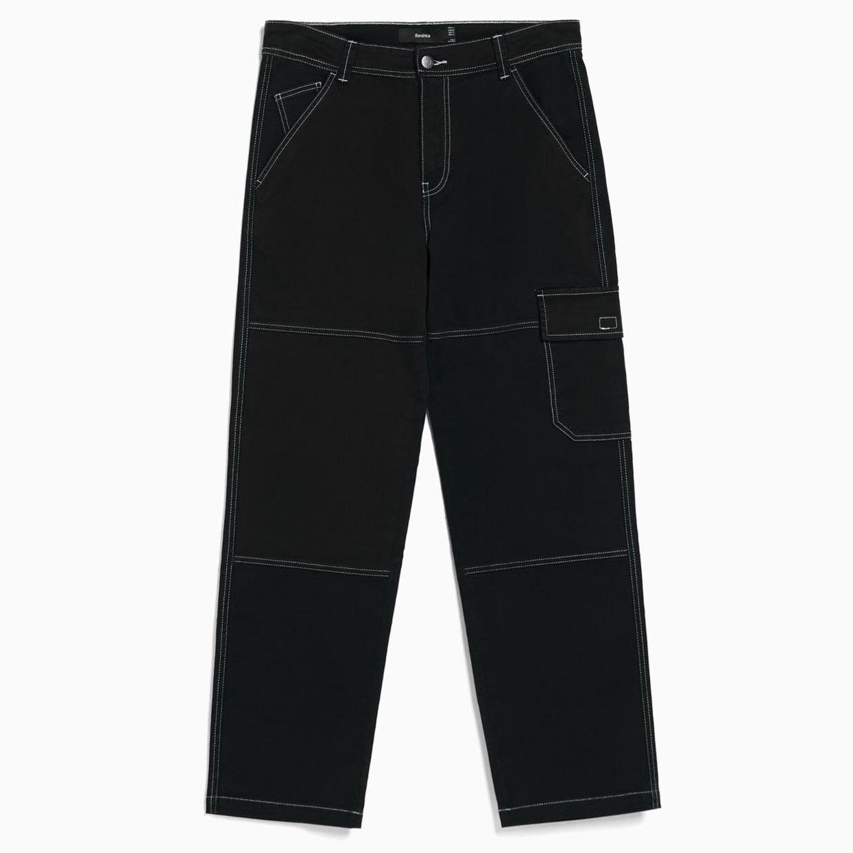 

Брюки Bershka Wide-leg Cargo With Contrast Seams, черный