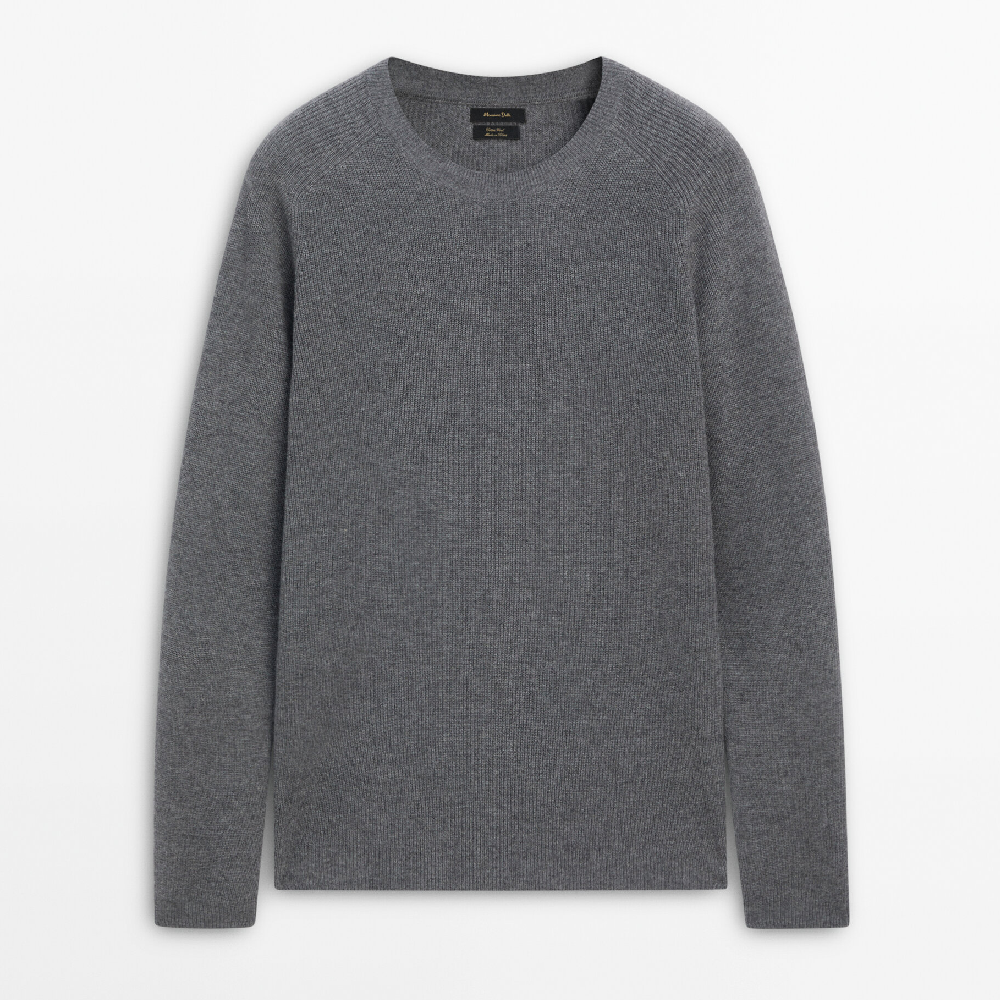 Свитер Massimo Dutti Wool And Cotton Blend Knit With Crew Neck, серый
