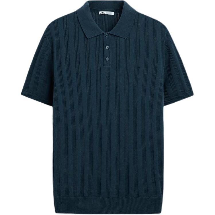 

Рубашка поло мужская, синяя, выстиранная Zara, синий