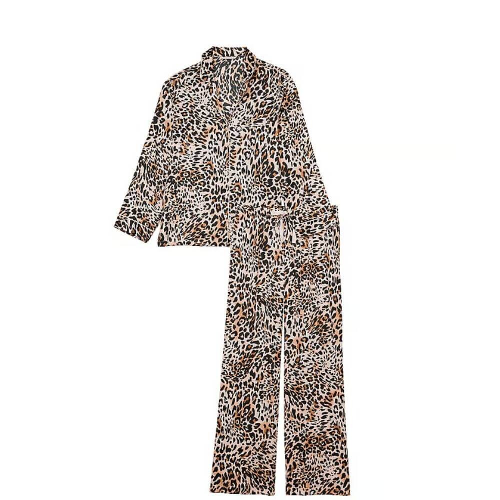 

Комплект пижамный Victoria's Secret Satin Long, 2 предмета, черный/бежевый