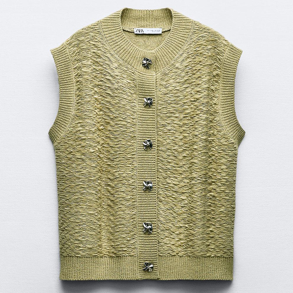 Жилет Zara Textured Knit, светло-зеленый жилет на бретелях zara светло коричневый