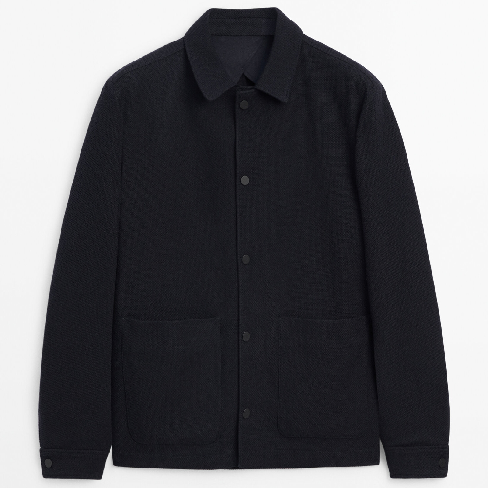 Куртка-рубашка Massimo Dutti Wool Blend, темно-синий цена и фото
