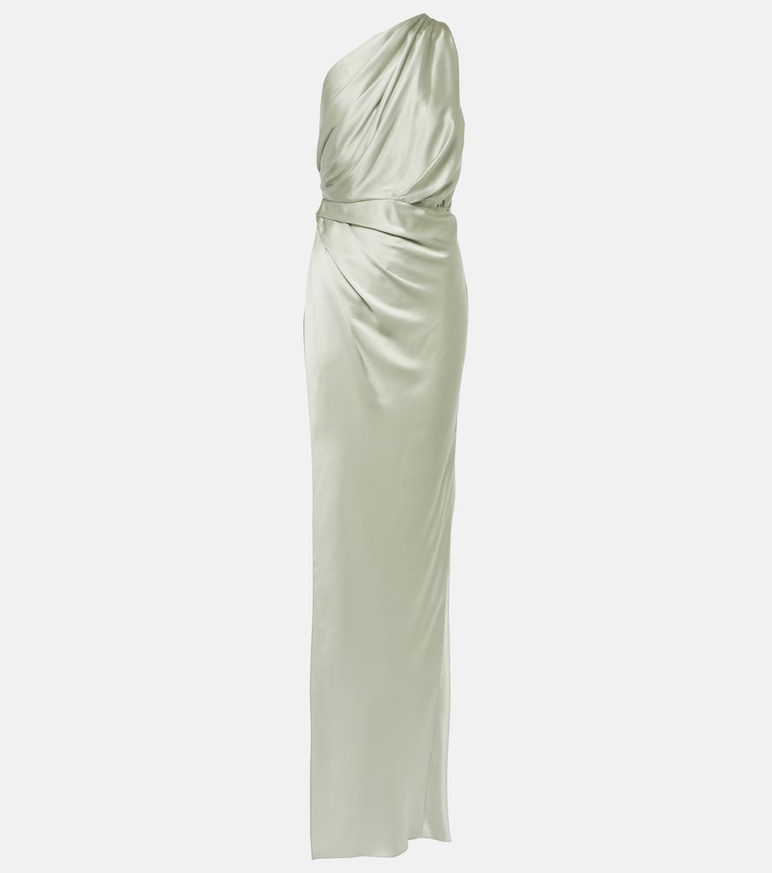 Платье из шелкового атласа с драпировкой на одно плечо The Sei, серебро