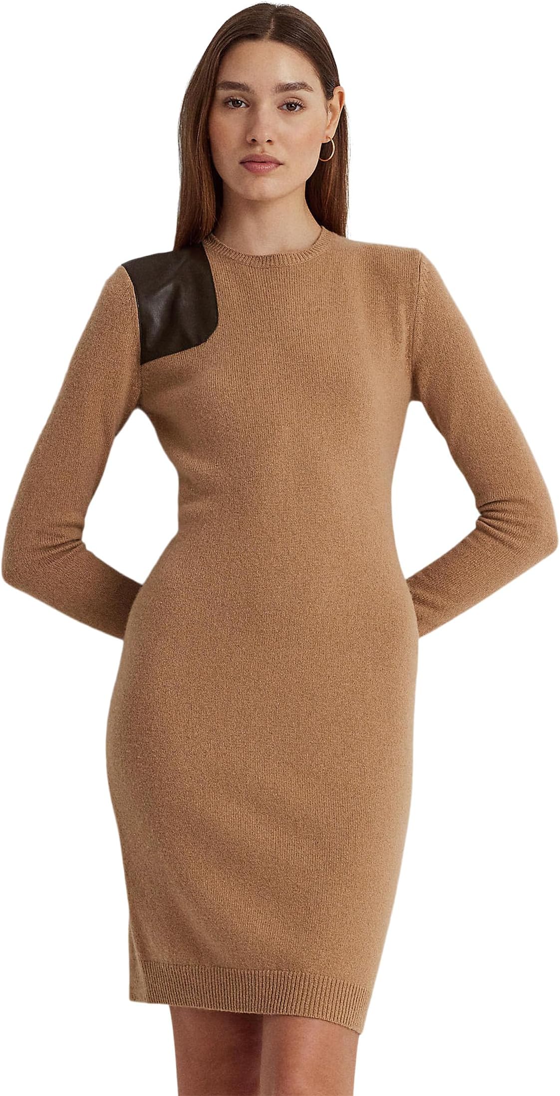 Платье из шерсти и кашемира с отделкой из искусственной кожи LAUREN Ralph Lauren, цвет Classic Camel