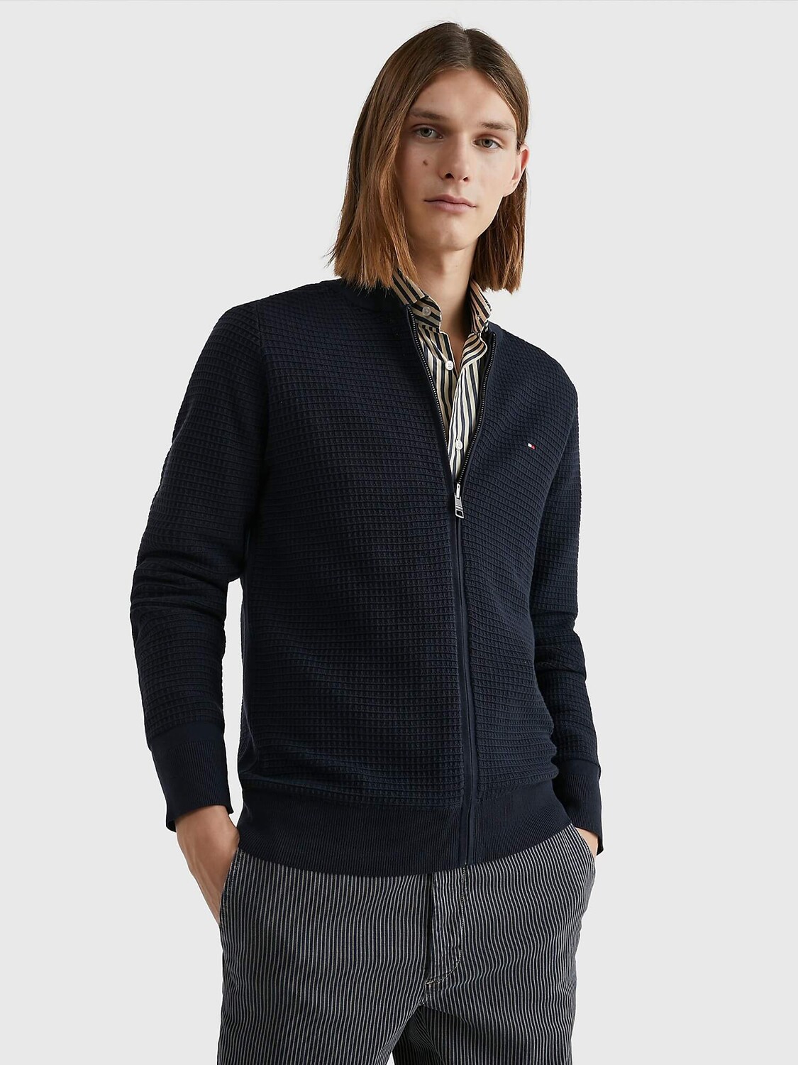 

Свитер Tommy Hilfiger Grid Stitch Zip, темно-синий