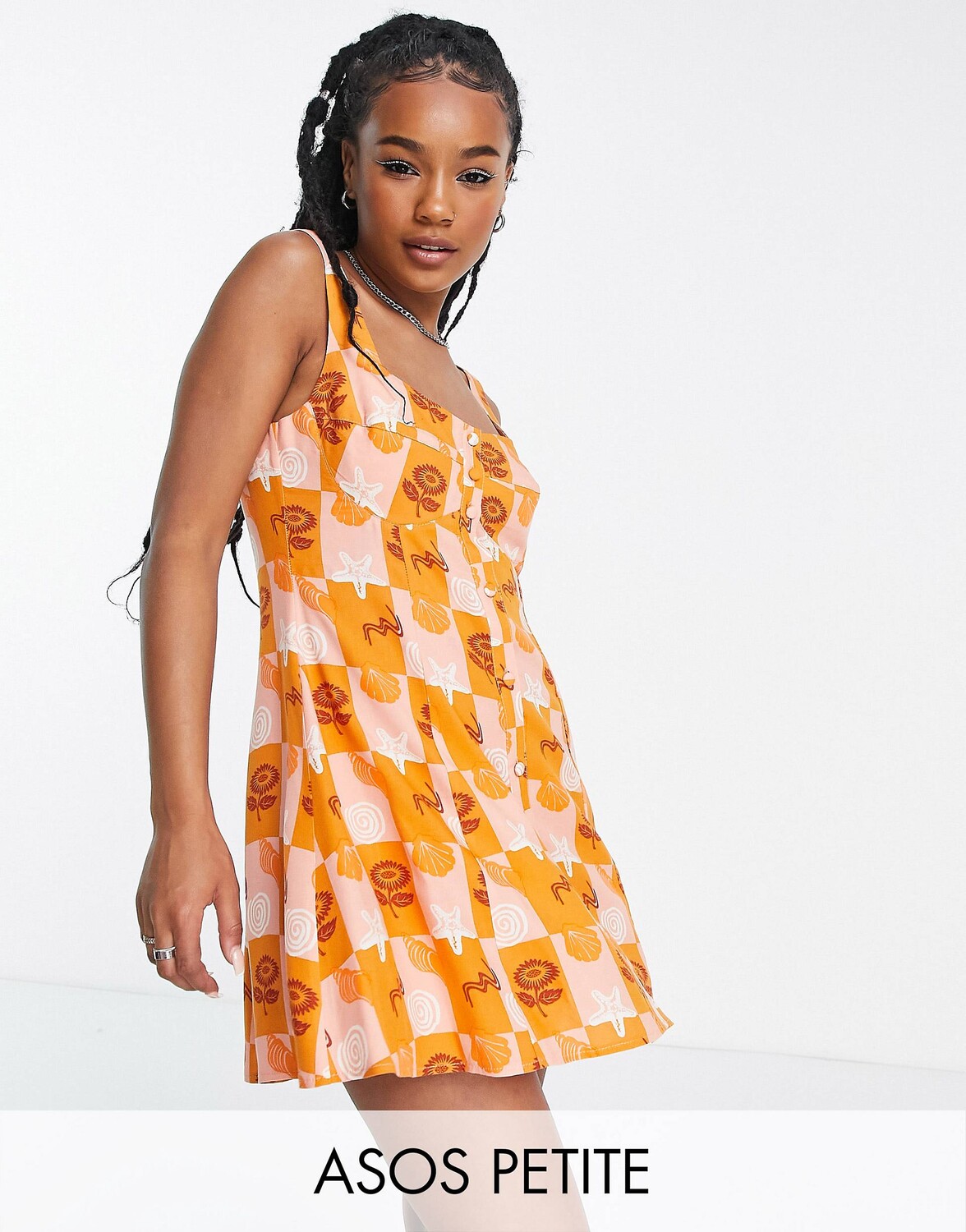 

Мягкий сарафан мини с принтом в виде ракушек ASOS DESIGN Petite