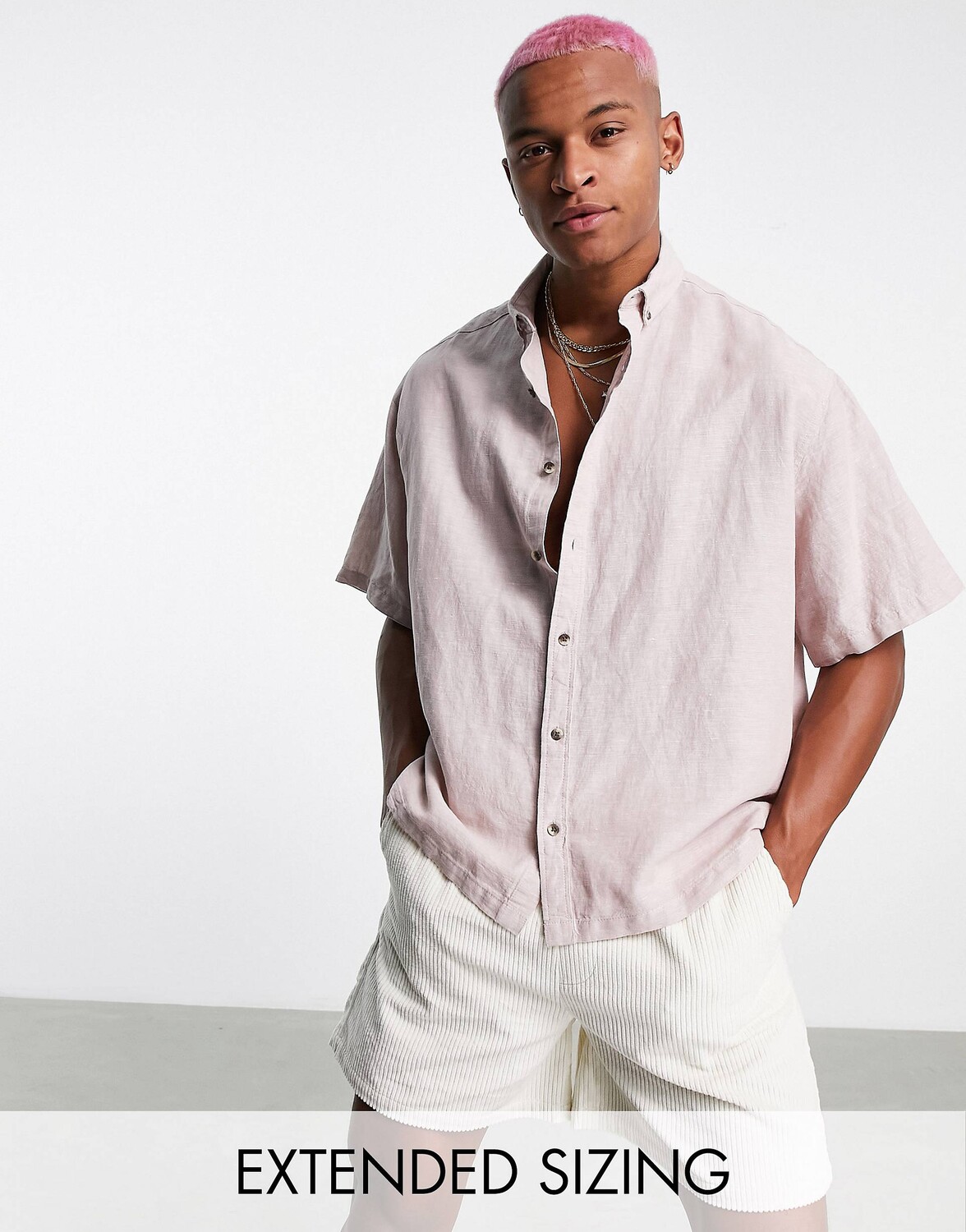 

Розовая льняная рубашка свободного кроя свободного кроя ASOS DESIGN