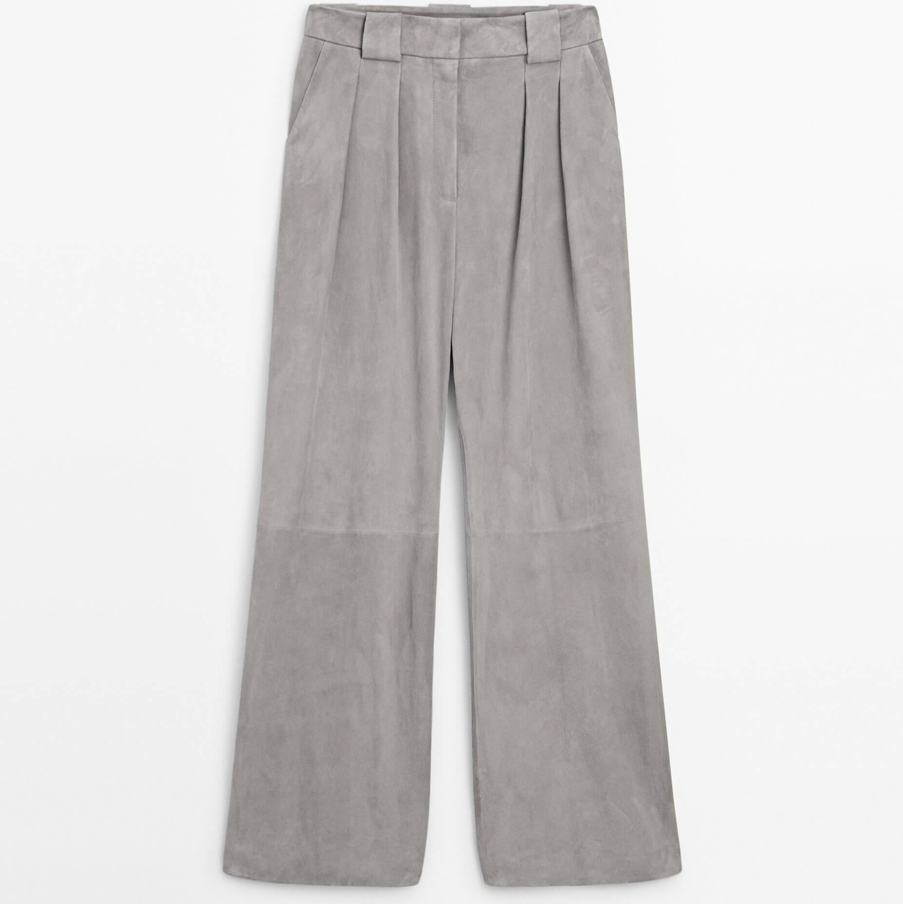 Брюки Massimo Dutti Suede Leather Wide-leg Darted Studio, серый брюки massimo dutti wide leg cotton blend studio коричневый